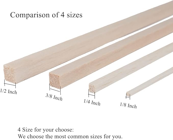 60 Pack Square Wood Dowel Rods 1/4x1/4x12 Inch Balsa Wood Sticks Natural Wood Color Unfinished Wood for Cricut Maker Make Models of House Airplane Ship Boat DIY Wooden(6x6x305mm)