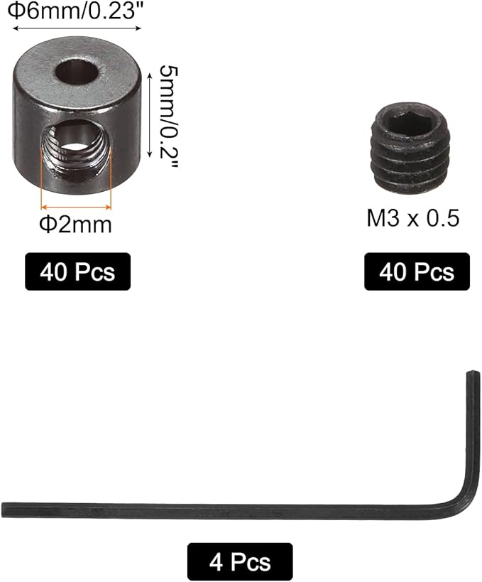 MECCANIXITY 40 Pcs Metal Locking Pin Backs, Locking Pin Keepers Clasp 5mm(H) with 4 Wrench Replacement in Storage Case for Badge, Brooch, Black Tone