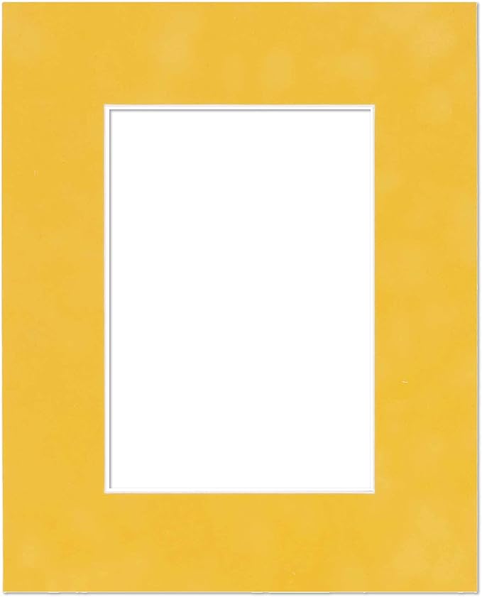 Pack of Ten 8x10 Mats Bevel Cut for 5x8 Photos - Acid Free Sunrise Yellow Suede Precut Matboards for Pictures, Photos, Framing - 4-ply Thickness