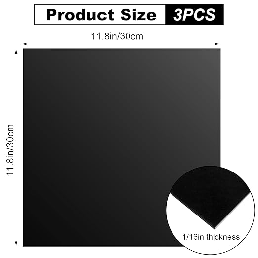 3PCS 12 x 12 x 1/16(0.06”) Inch Anodized Aluminum Sheet, 5052 Black Aluminum Engraving Blanks, 1.5MM Thin Metal Plates for Laser Engraving, Crafting, DIY, House Decoration