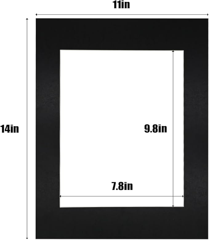 Egofine 11x14 Black Picture Mats Pack of 14, Frame Mattes for 8x10 Pictures, Acid Free, 1.2mm Thickness, with Core Bevel Cut