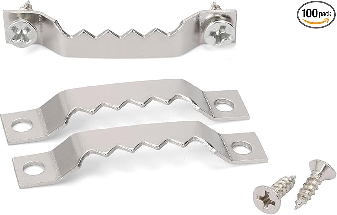 Small Sawtooth Picture Hangers 100 Pack Steel Sawtooth Hangers with Screws for Hanging Canvas Photos Frame Clock Paintings Artwork (Silver)