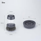 Dish Brush with Soap Dispenser, Kitchen Scrub Brush for Dishes Pots Pans Sink Cleaning, Dish Scrubber with Holder Set (Grey Handle & Nylon Bristles)