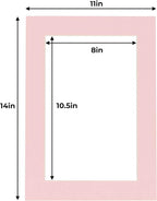 11x14 Mat for 8.5x11 Photo - Precut Soft Pink Picture Matboard for Frames 11 x 14 Inches - Bevel Cut Matte to Display Art 8.5 x 11 Inches - Acid Free Pack of 25 MATS with Backing Boards & Clear Bags