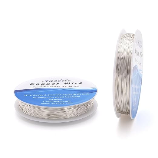 Adabele 147 Feet Premium Tarnish Resistant Round Jewelry Wire Copper Beading Wire Spool Bulk (0.5mm/24 Gauge) Sterling Silver Plated for DIY Craft Jewelry Making BF285-5