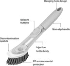 Soap Dispensing Dish Brush with 4 Replaceable Heads, Updated No Leaking Soap Dish Scrubber Soap Dispenser, Kitchen Dish Brush with Soap Dispenser for Pot Pan Sink Cleaning(Light Gray)
