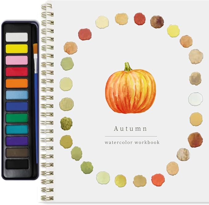 Beginner Watercolor Painting Kit Watercolor Workbook Coloring Book 12 Colors Paint Set with Brush,Easy Nature Scenes Beginner Friendly Watercolor Paint Set Gift for Adults Teens. (Halloween)