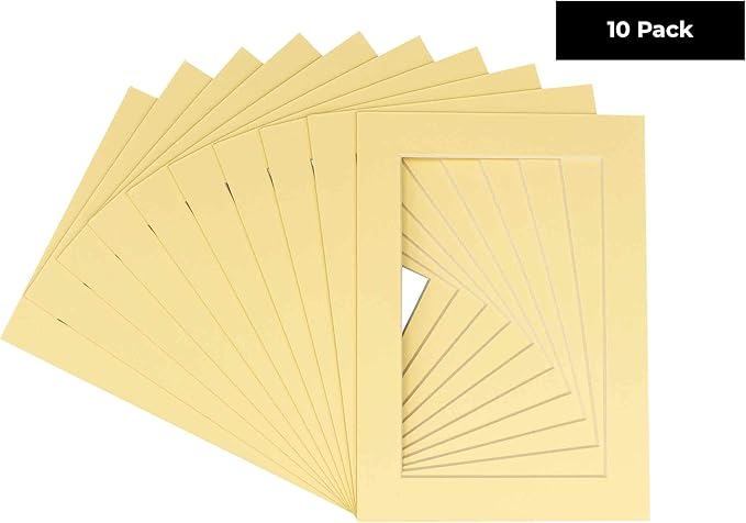 6x8 Mat for 8x10 Frame - Precut Mat Board Acid-Free Soft Yellow 6x8 Photo Matte Made to Fit a 8x10 Picture Frame, Premium Matboard for Family Photos, Show Kits, Art, Picture Framing, Pack of 10 Mats