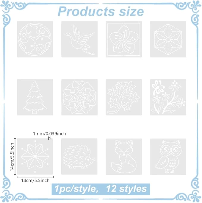 FREEBLOSS Sashiko Stencil Christmas Tree Embroidery Patterns Stencils for Drawing Sashiko Template for Hand Quilting and Embroidery Sashiko Stencils Acrylic 14x14cm