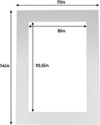11x14 Mat for 8.5x11 Photo - Precut Metallic Silver Picture Matboard for Frames 11 x 14 Inches - Bevel Cut to Display Art 8.5 x 11 - Acid Free Pack of 100 MATS with Backing Boards & Clear Bags