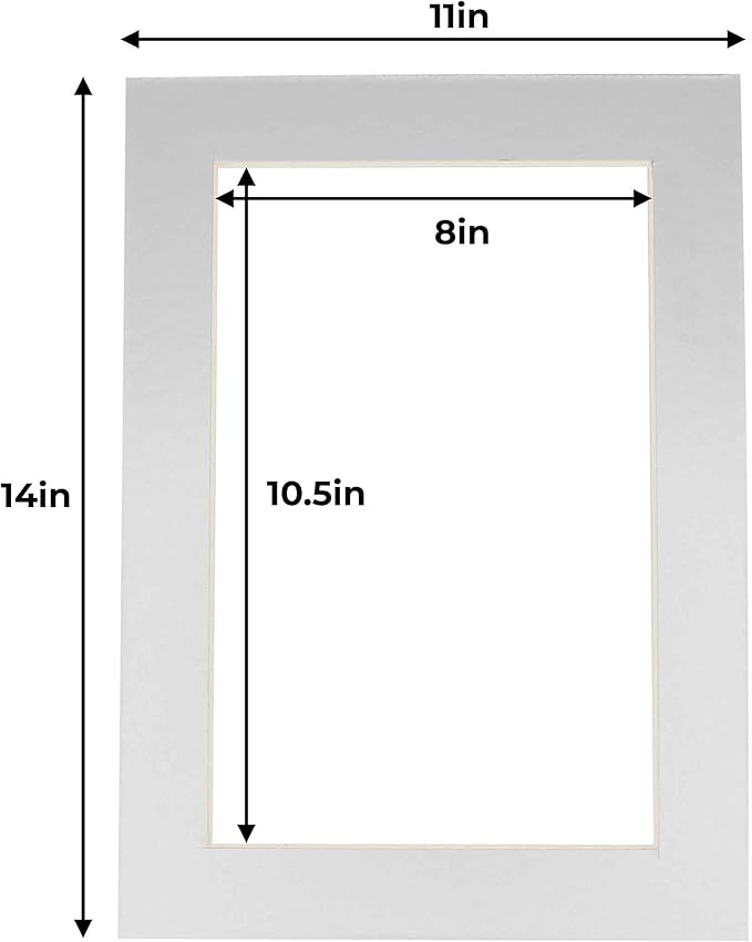 11x14 Mat for 8.5x11 Photo - Precut Metallic Silver Picture Matboard for Frames 11 x 14 Inches - Bevel Cut to Display Art 8.5 x 11 Inches - Acid Free Pack of 10 MATS with Backing Boards & Clear Bags