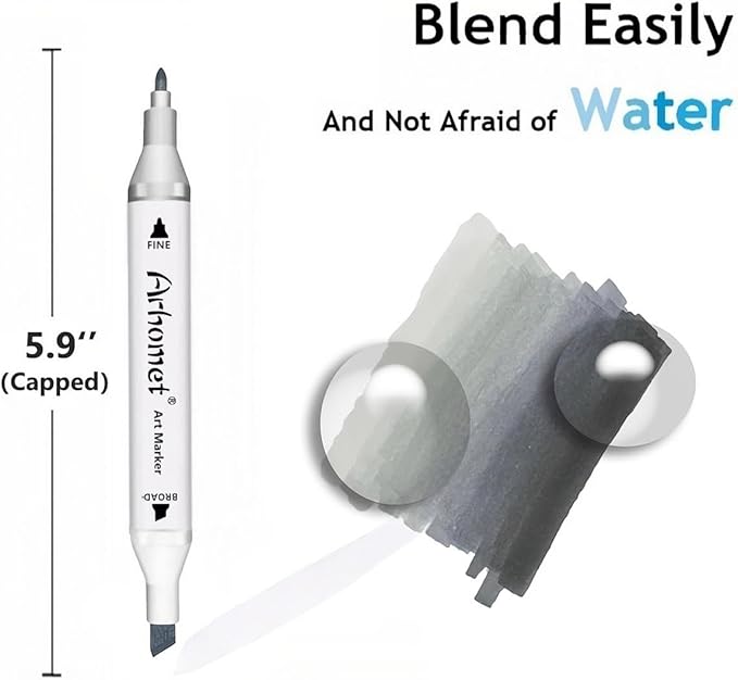 6pcs Grey Gray Alcohol Markers Set for Building Interior Design, Dual Tips Art Markers Drawing Sketched Double Tipped for Adults Kids (Cool Grey)
