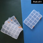 BangQiao 4 Pack 15 Grids Clear Plastic Storage Box with Dividers, Transparent Organizer Container Case for Small Parts, Bead, Button, Jewelry, Diamond, Craft Supplies,Sewing Kit, DIY Accessories
