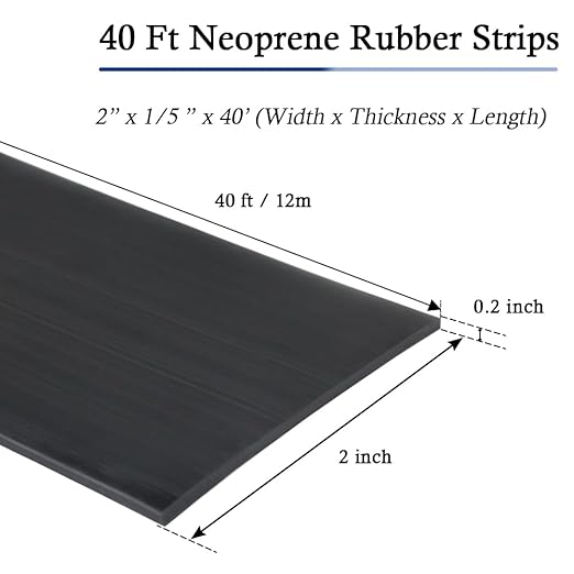 Neoprene Rubber Strips Self Adhesive Solid Rubber Sheets, Rolls & Strips for DIY Gaskets Crafts Pads Seals Warehouse Flooring Neoprene Sheet with Adhesive Backing (2" Wide x 1/5" Thick x 40' Long)