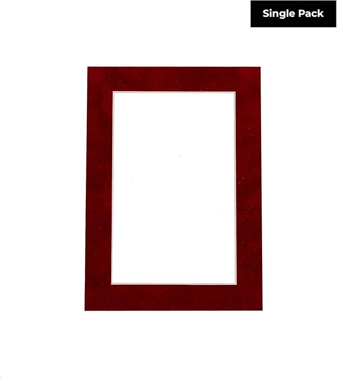 8.5x11 Mat Bevel Cut for 7x9 Photos - Acid Free Bright Red Suede Precut Matboard With Backing Board and Crystal Clear, Self Seal Photo Mat Bag - For Pictures, Photos, Framing - 4-ply Thickness