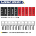 haisstronica 10pcs 4/0 AWG - 3/8"(M10) Tinned Copper Battery Lugs