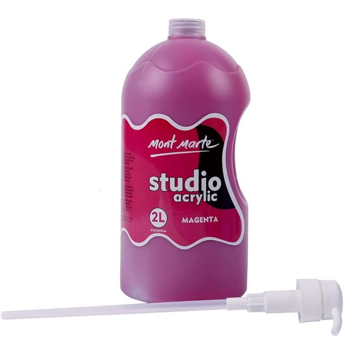 Mont Marte Discovery School Acrylic, Magenta, 1/2 Gallon (2 Liter). Ideal for Students and Artists. Excellent Coverage and Fast Drying. Pump Lid Included.