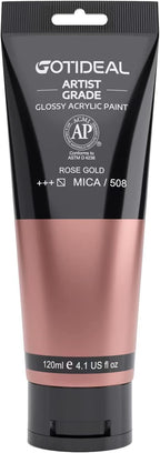 GOTIDEAL Acrylic Paint Metallic Rose Gold(120ml, 4.1 oz) Non Toxic Non Fading,Rich Pigments for Painters, Adults & Kids, Ideal for Canvas Wood Clay Fabric Ceramic Craft Supplies