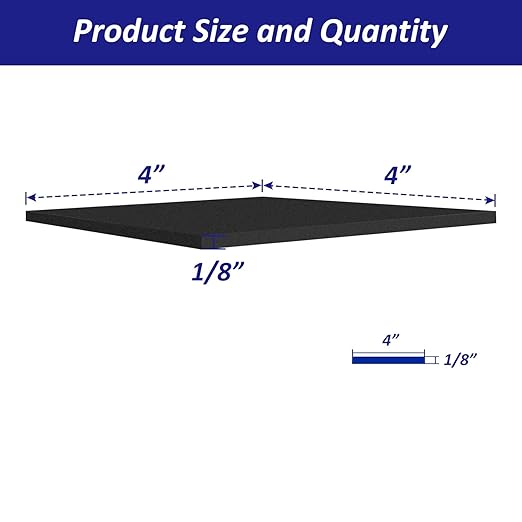 Foam Padding Sheets with Adhesive Backing - 1/8" Thick Self Stick Neoprene Insulation Foam,1/8 Inch Thick X 4 Inch Long X 4 Inch Wide - 8Pcs