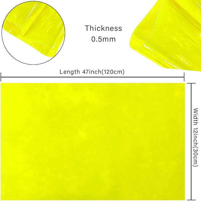 HYANG Yellow Solid Colors Transparent PVC Super Clear Holographic Vinyl 1 Roll 12" x 47" (30cm x 120cm) for DIY Bows Earrings Bags DIY Crafts Making