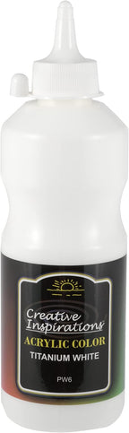 Creative Inspirations Acrylic Paint - Titanium White - 500 mL Bottle - Smooth & Creamy Consistency, Vibrant Pigmentation, Great Coverage for Artists - Clean Up with Soap & Water