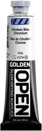OPEN Slow-Drying Acrylics by GOLDEN, Cerulean Blue Chromium, 2 fl oz. tube, Professional Acrylic Paint, Semi-Transparent