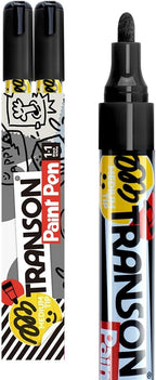 TRANSON 2 Black Permanent Paint Markers for Fabric Rock Craft Diy Painting Medium Tip Oil Based Waterproof