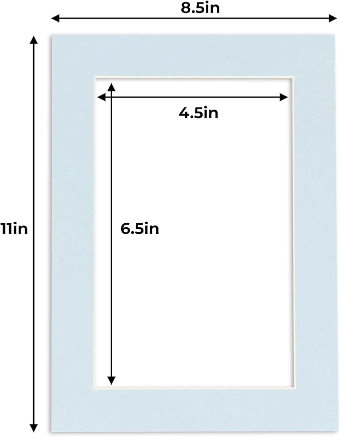 5x7 Mat for 8.5x11 Frame - Precut Mat Board Acid-Free Baby Blue 5x7 Photo Matte Made to Fit a 8.5x11 Picture Frame, Premium Matboard for Family Photos, Show Kits, Art, Picture Framing, Pack of 1 Mat