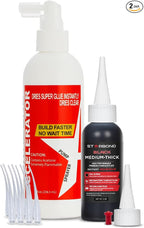 Premium Grade Cyanoacrylate (CA) Super Glue by STARBOND - (2oz) Black Medium-Thick Knot Filler, (8 oz) Pump Accelerator/Activator Bundle for Woodworking, Woodturning