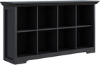 Cube Shelf Bookcase with Base - Wooden 2 Tiers Floor Standing Low Storage Cabinet for Home and Office, 8-Cube Lattice Bookshelf, Black