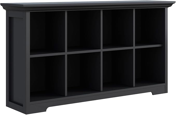 Cube Shelf Bookcase with Base - Wooden 2 Tiers Floor Standing Low Storage Cabinet for Home and Office, 8-Cube Lattice Bookshelf, Black