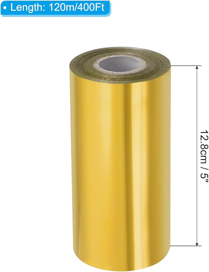 PATIKIL 5"x400Ft Hot Stamping Foil Paper, Heat Transfer Hot Stamping Paper Foil Roll for Leather DIY Logo Decor Craft Gift Package Scrapbook Card, Dark Gold