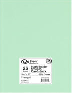 PA Paper Accents Stash Builder Cardstock 8.5" x 11" Tranquil, 65lb colored cardstock paper for card making, scrapbooking, printing, quilling and crafts, 25 piece pack