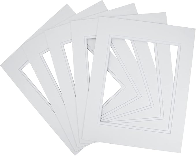 Golden State Art, 11x14 Double Mats for 8x10 - for Photos, Pictures, Frames - Acid-Free, 5 Pack, Off White Over Off White