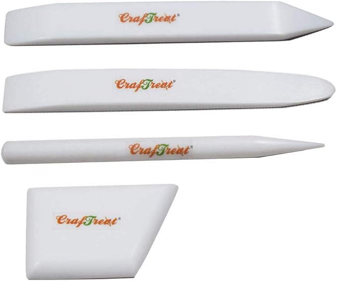 CrafTreat Teflon Bone Folder and Scoring Tool Set - Large, Ergo Square, Lifter and Burnisher - Paper Scorer, Card Folder, Binding Tool, Leather Burnisher - Smooth, Non Stick, Ergonomic Craft Tool