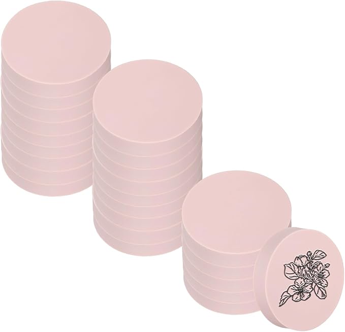 PATIKIL 24Pcs 2" Rubber Carving Blocks, Soft Linoleum Art Carving Block Round Crafts Stamp Making for Printmaking Stamps Carving Supplies, Pink