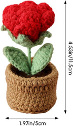 Rose Pin Cushion, Handmade Knitted Pincushions, Cute Pin Cushions Needle Holders for Sewing Quilting Accessory, DIY Crafts or Patchwork Decor.Potted Red Roses