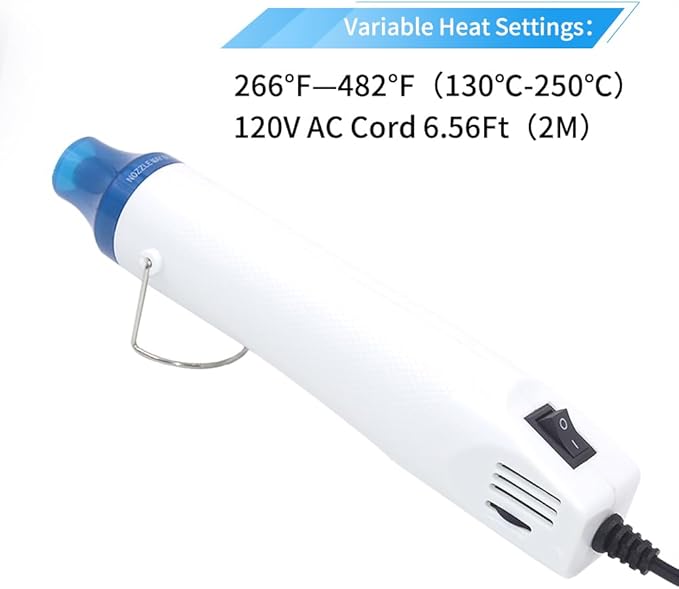 mofa Temp Regulation Heat gun,6.6ft Cable 300W Hot Air Gun for Crafting,Acrylic Paint Dryer Multi-Purpose Electric Heating Nozzle(White,Blue)