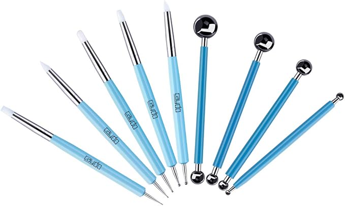 Caydo 9 Pieces Stylus Tools, 5 Pieces 2 Way Total 10 Different DIY Silicone and Ceramic Clay Indentation Tool and 4 Pieces Double-Ended Metal Ball Tools