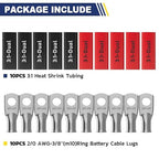 haisstronica 10pcs 2/0 AWG - 3/8"(M10) Tinned Copper Battery Lugs