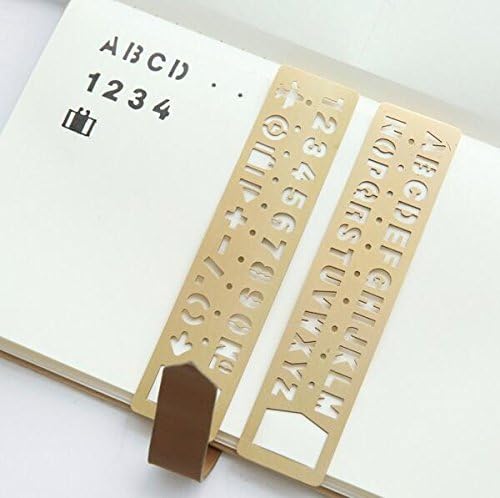Fascola Brass Alphabet & Number Template Set of 2, Multifunctional Drawing Stencil Bookmark Lettering Stencil Set Guide with Symbols