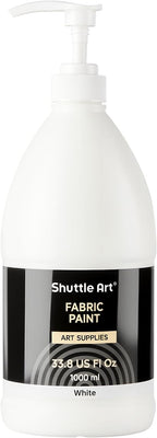 Shuttle Art White Fabric Paint, 33.8 oz(1000 ml) Large Bottle with Pump, Permanent Fabric Paint for Furniture, Sofa, Cushions, Clothes, Soft Non-Toxic Textile Paint for Color Changing, Renewal & Art Creations