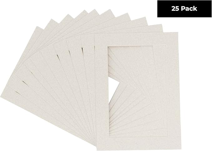 Pack of 25 Acid Free 8.5x11 Mats Bevel Cut for 7x9 Photos - Oyster Shell White Precut Matboards For Pictures, Photos, Framing - 4-ply Thickness