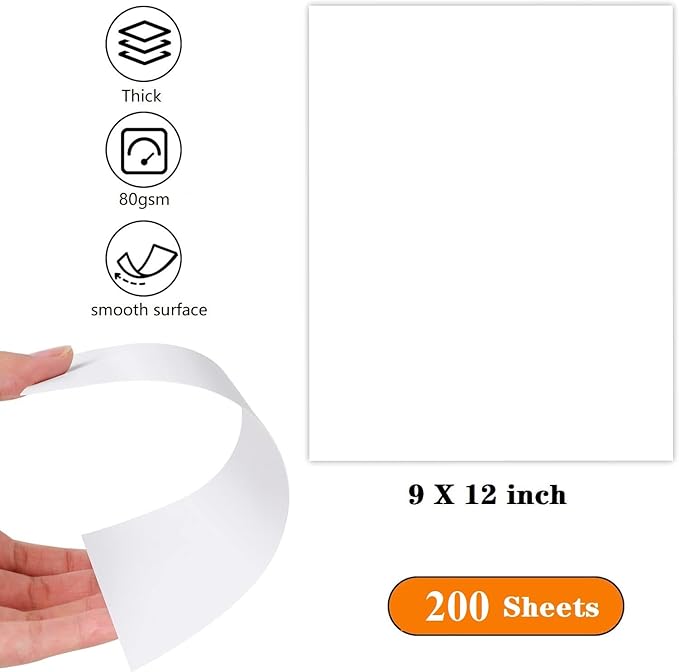 9"x12" Sketching Drawing Paper for Kids Toddlers Art Craft Supplies, White Paper for Coloring Doodle 200 Sheets