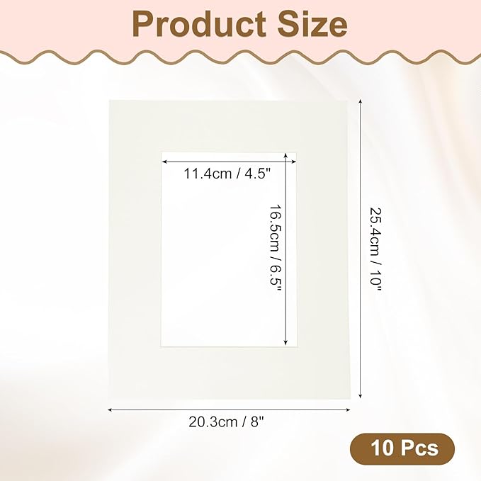 uxcell 10Pcs Picture Mats, 8 x 10 Mat Board Center for 5 x 7 Pictures Acid Free White Core Bevel Cut Frame Mattes for Display Art Measuring, Cream