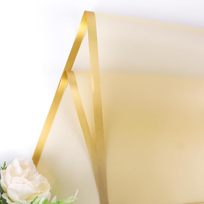 FUHITIM 20 Sheets Flower Wrapping Paper - Waterproof Floral Bouquet Packaging Paper for DIY Crafts，Florist Supplies Packaging Paper for Wedding Birthday Gift (Translucent Gold)