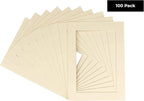 5x7 Mat for 8.5x11 Frame - Precut Mat Board Acid-Free Show Kit with Backing Board, and Clear Bags Textured Cream 5x7 Photo Matte For a 8.5x11 Picture Frame Matboard for Framing, Pack of 100 Mats