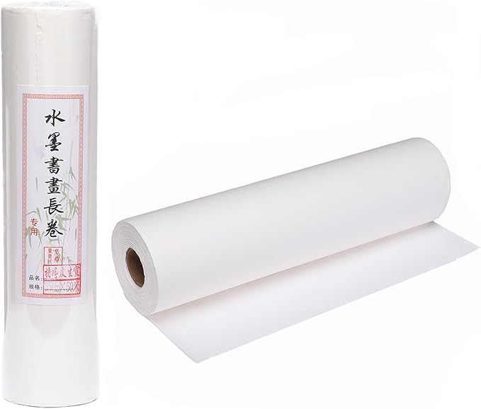 MEGREZ Roll Pack Xuan Paper Thicken Calligraphy Xuan Paper Sumi Paper for Practice Chinese Japanese, 35cm x 100m(13.8in x 328ft), Half Raw Ripe Xuan Paper, White