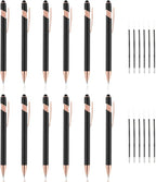 12 PCS 2 in 1 Stylus Ballpoint Pen with Stylus Tip, 1.0 mm Black Ink Metal Pen Stylus Pen for Touch Screens (Rose Gold & Black)