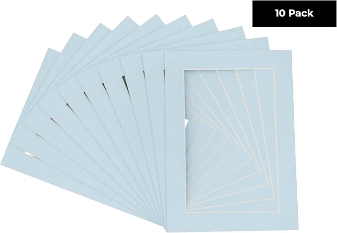 5x7 Mat for 8.5x11 Frame - Precut Mat Board Acid-Free Show Kit with Backing Board, and Clear Bags Baby Blue 5x7 Photo Matte Made to Fit a 8.5x11 Picture Frame Matboard for Framing, Pack of 10 Mats